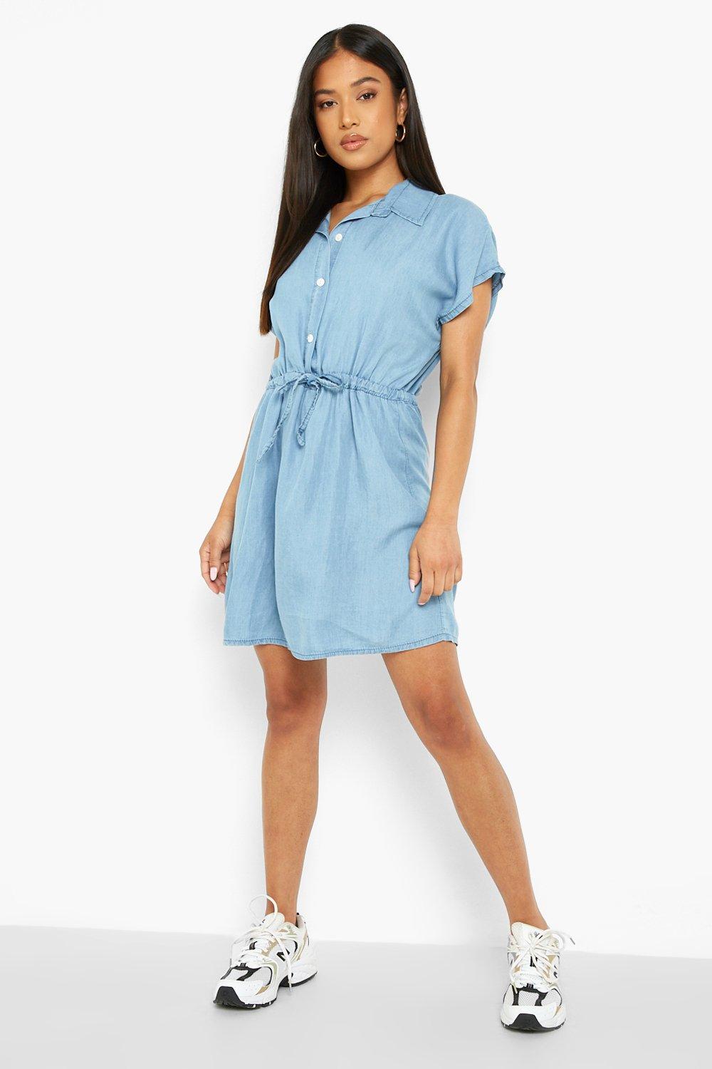 Denim short hot sale sleeve dress